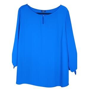 VTG Women's Talbots 2XP Petite Blue Popover Blouse 3/4 Tie Sleeves Business Wear